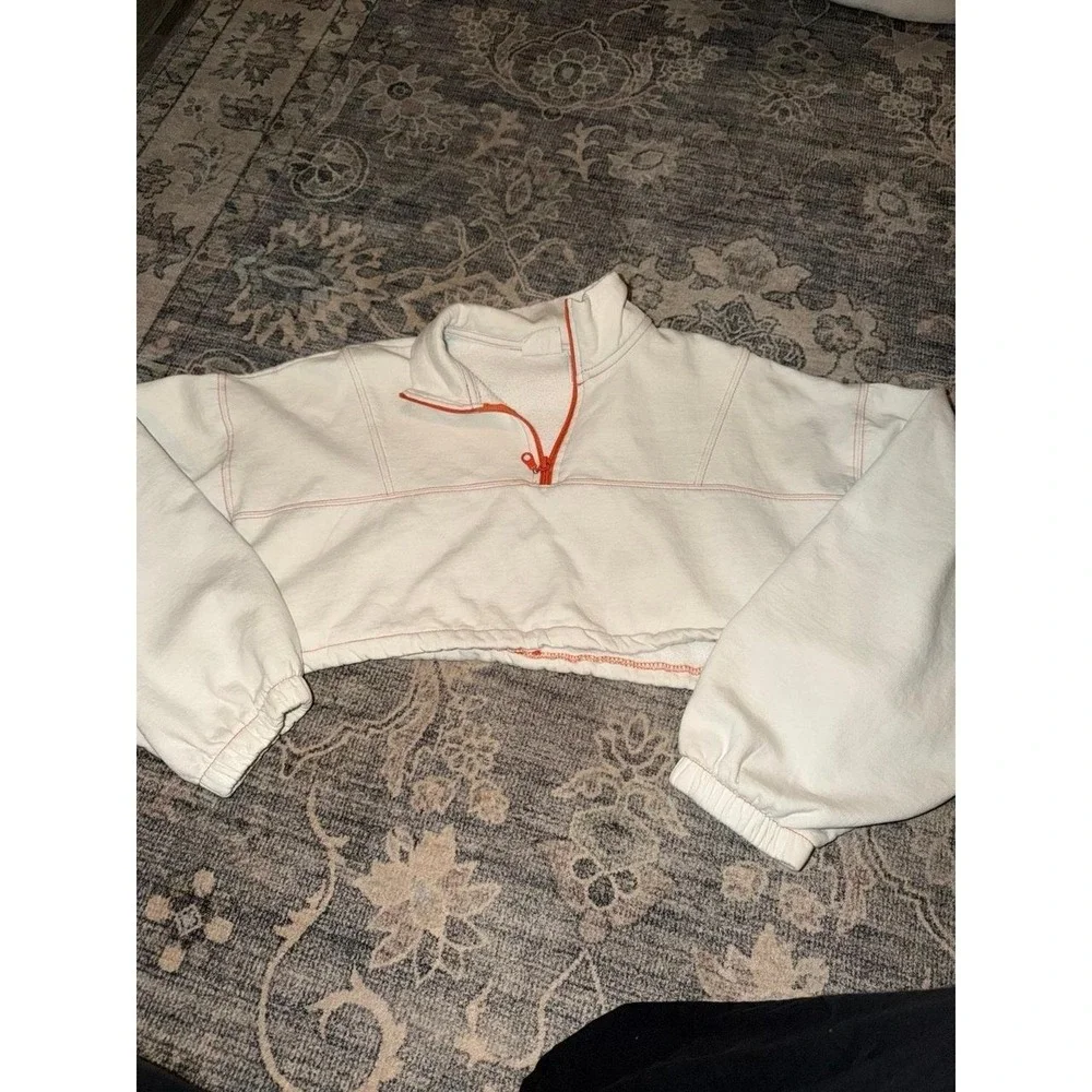 Out From Under Cropped Sweatshirt White Orange Contrast Stitching